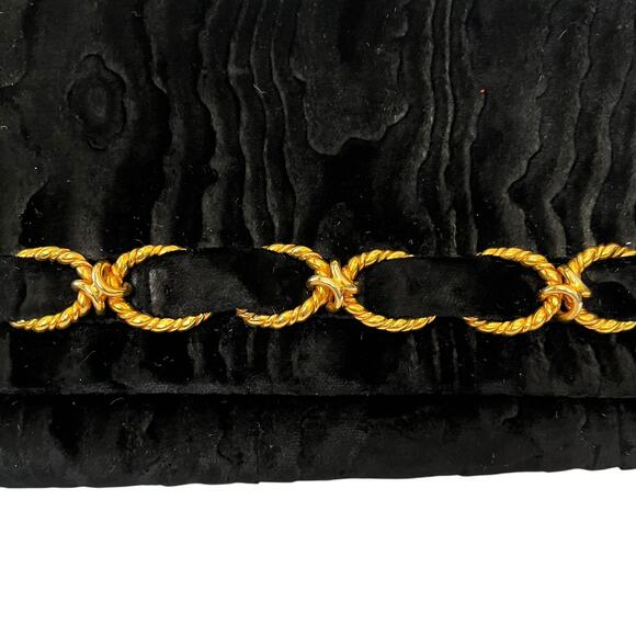 Vintage Rodo Black Moire Velvet Chain Detail Wristlet Clutch Evening Bag Handbag
